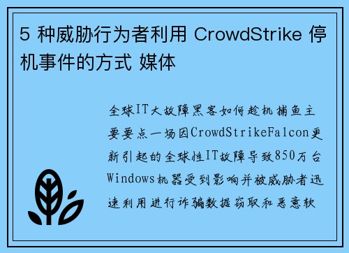 5 种威胁行为者利用 CrowdStrike 停机事件的方式 媒体
